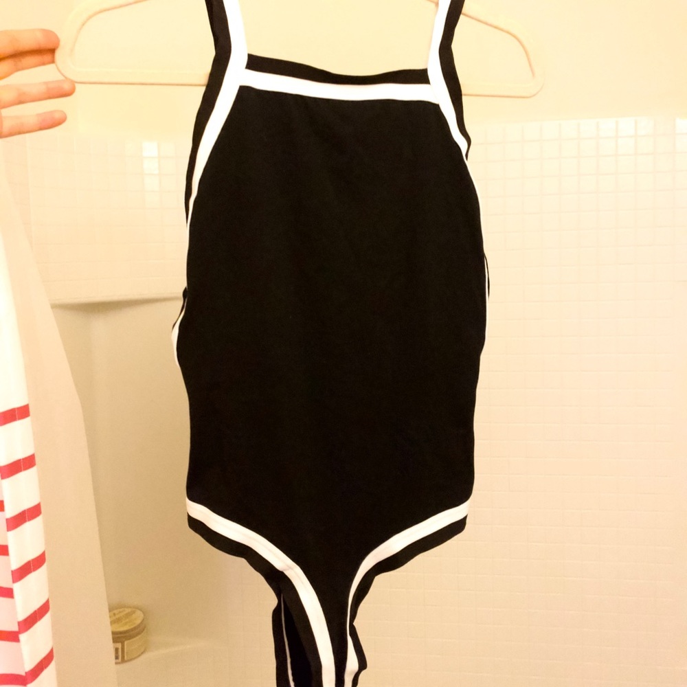 Black and white bodysuit with open back